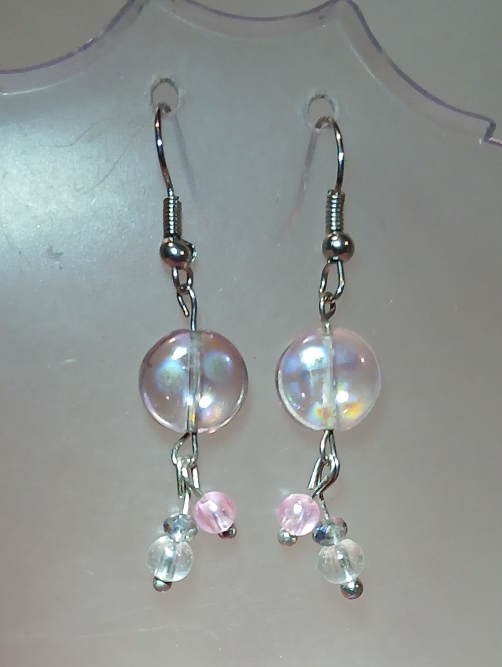 Hand Crafted Pink Aurora Glass Bead Drop Earrings